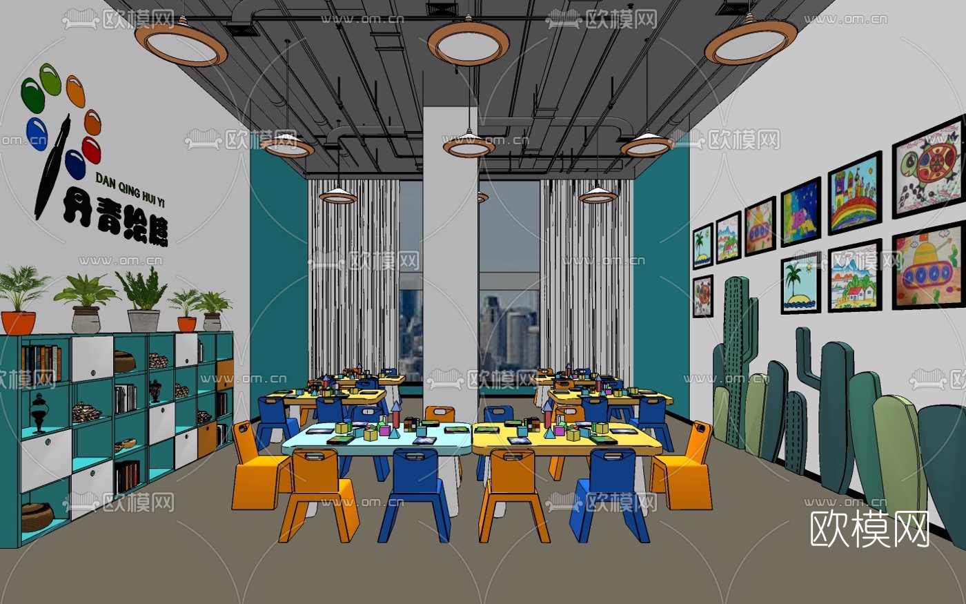 现代幼儿园教室su模型下载