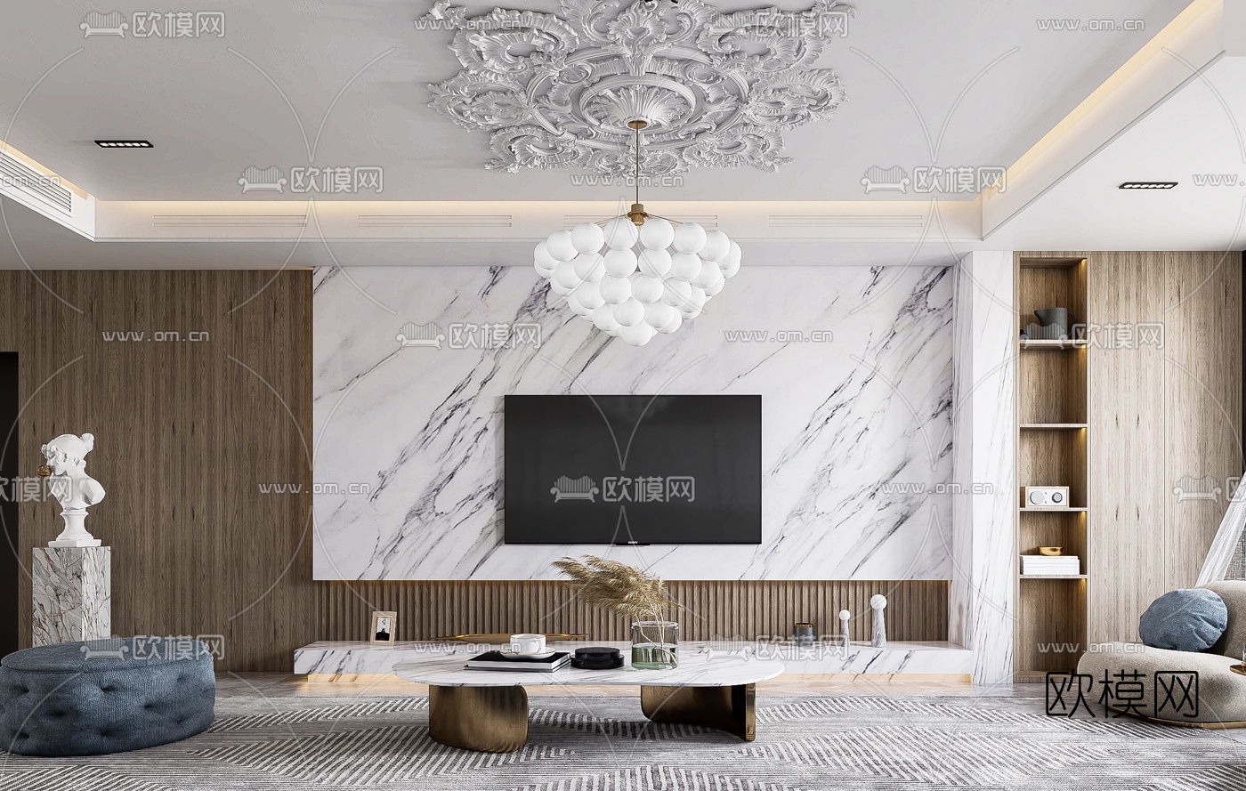 简欧客厅餐厅3d模型