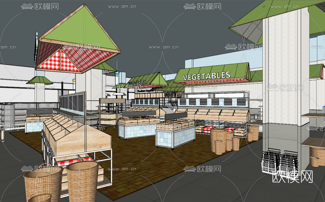 现代生鲜超市su模型下载（渲染图2）