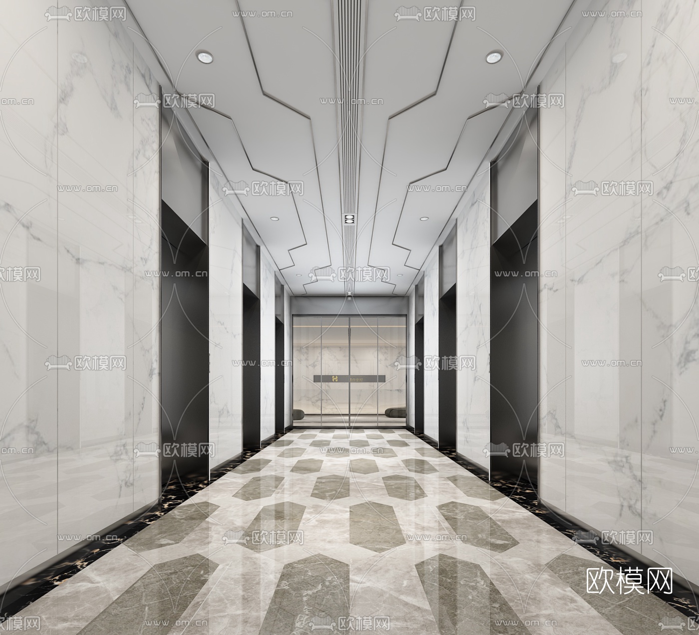 现代电梯厅走廊3d模型下载