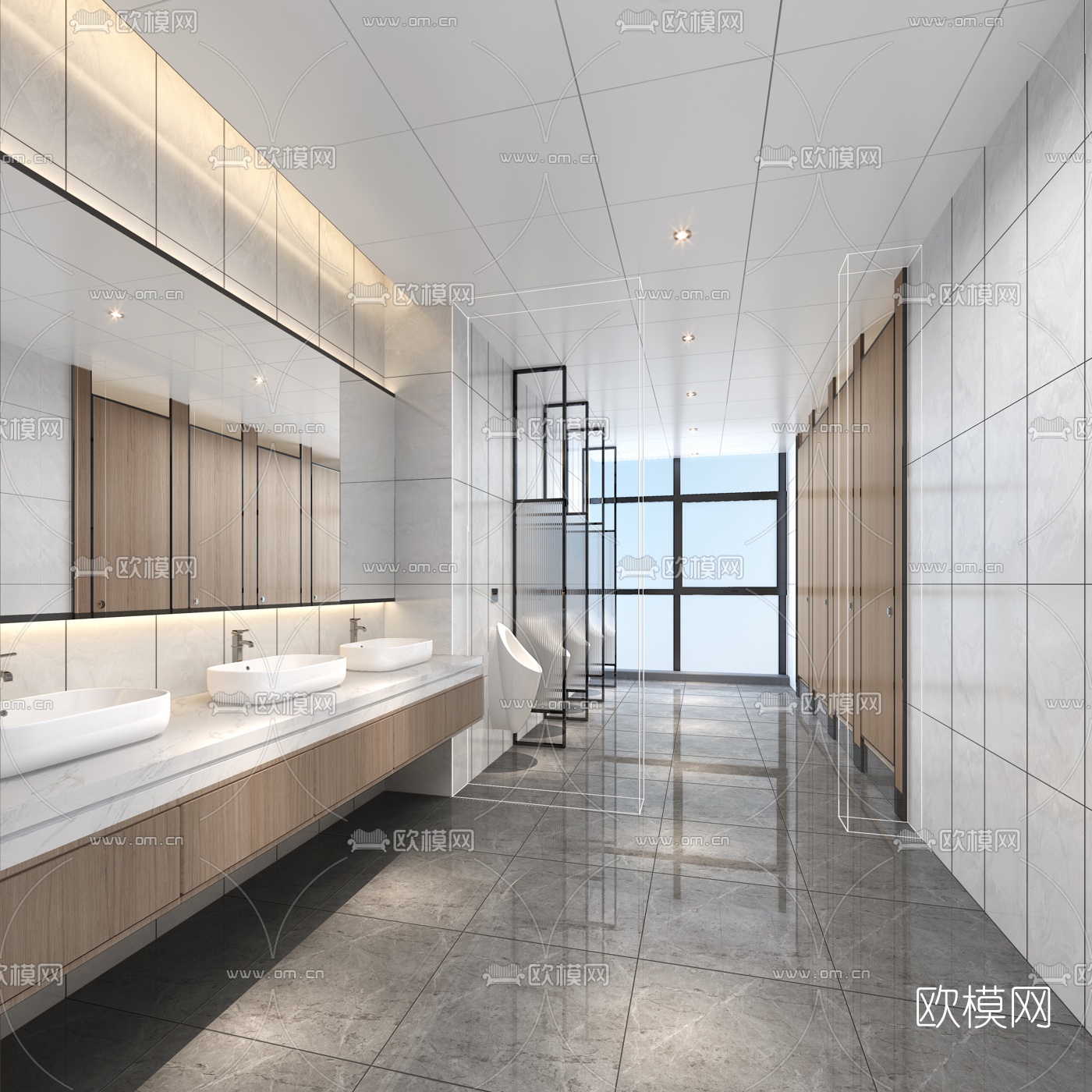 现代公用卫生间男卫3d模型下载