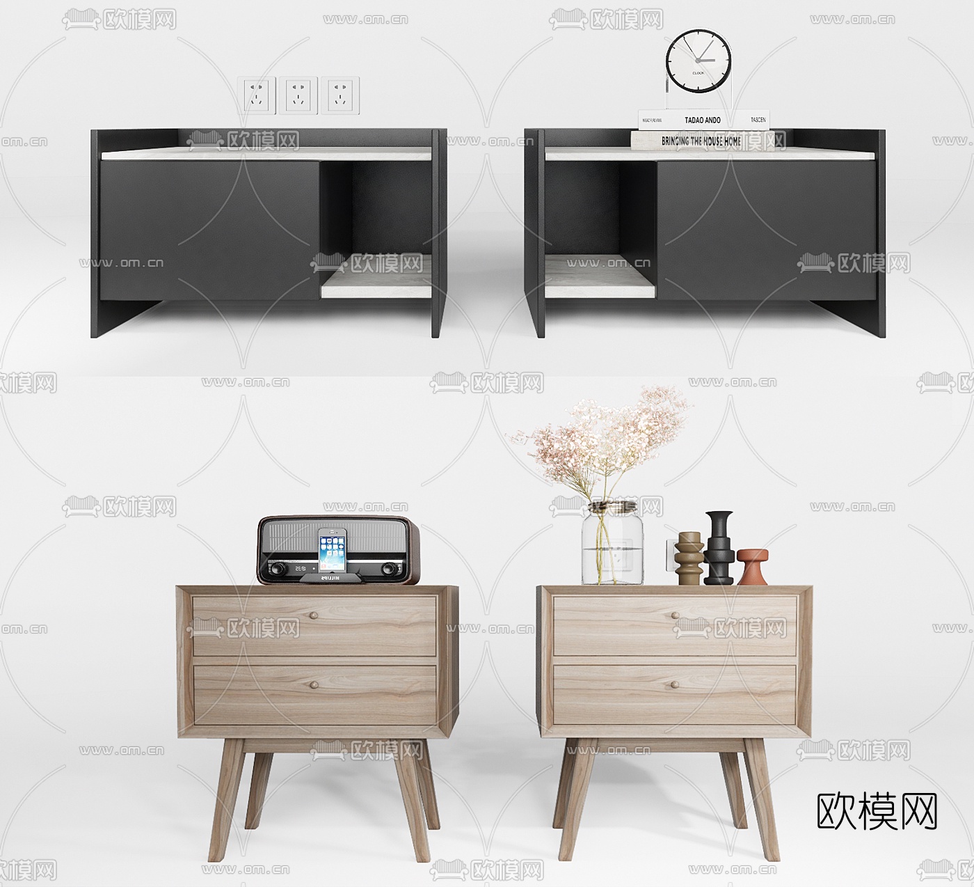 现代床头柜su模型下载（渲染图1）