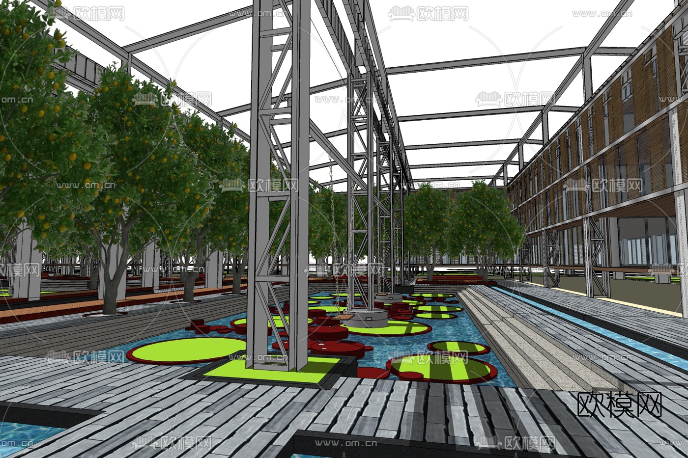 现代水面秋千免费su模型下载