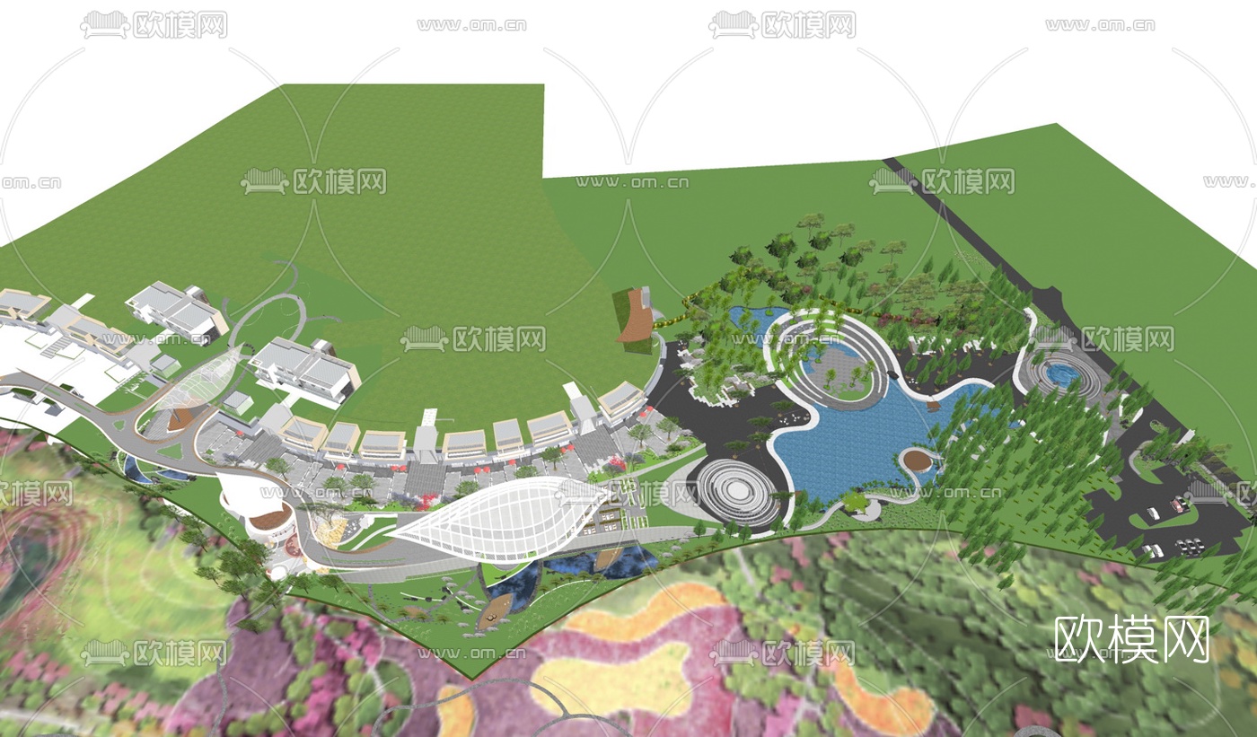 现代旅游度假区景观su模型下载（渲染图4）