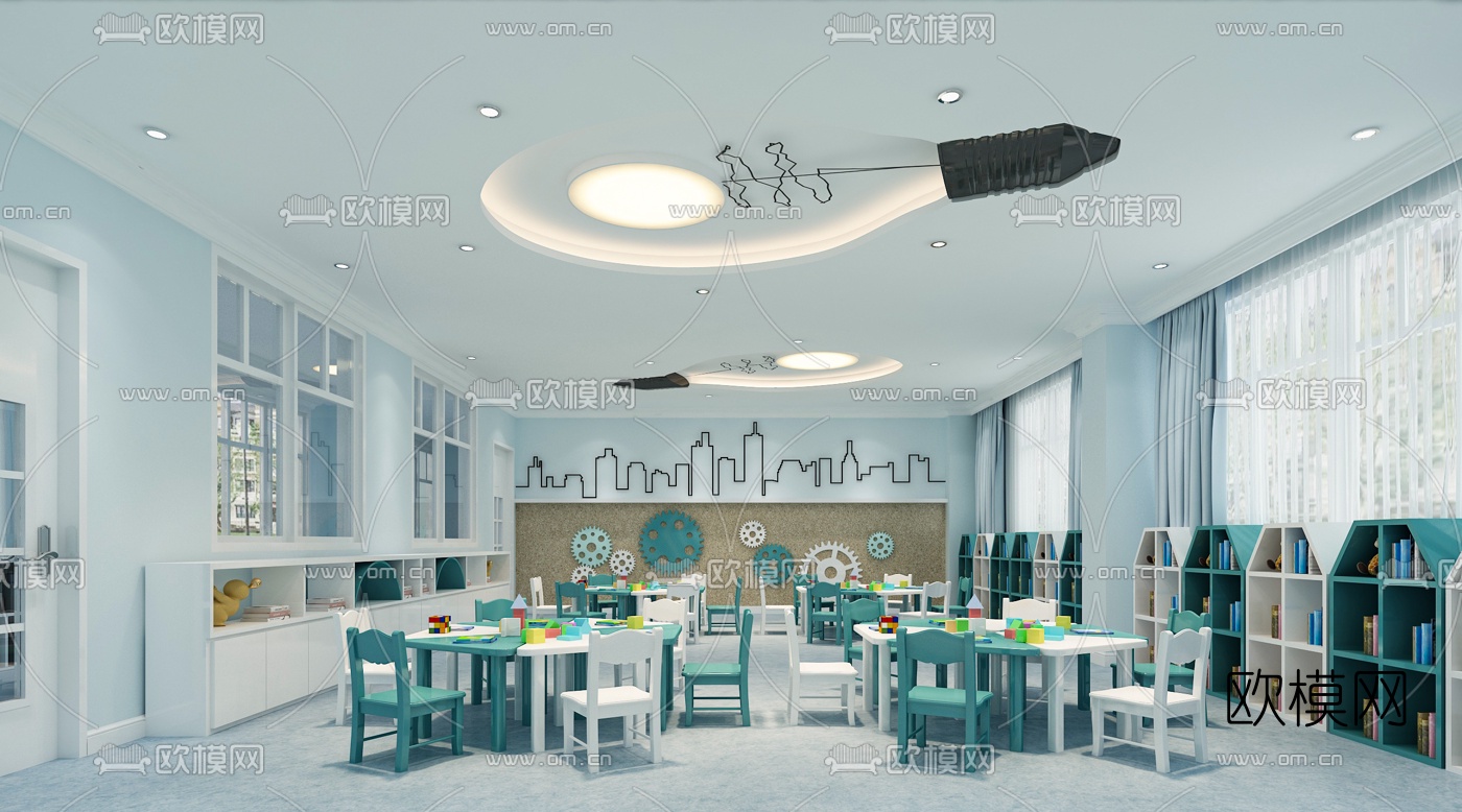 现代幼儿园科学室3d模型下载（渲染图1）