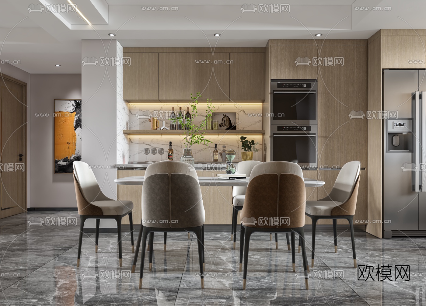 现代轻奢客厅餐厅3d模型下载（渲染图4）