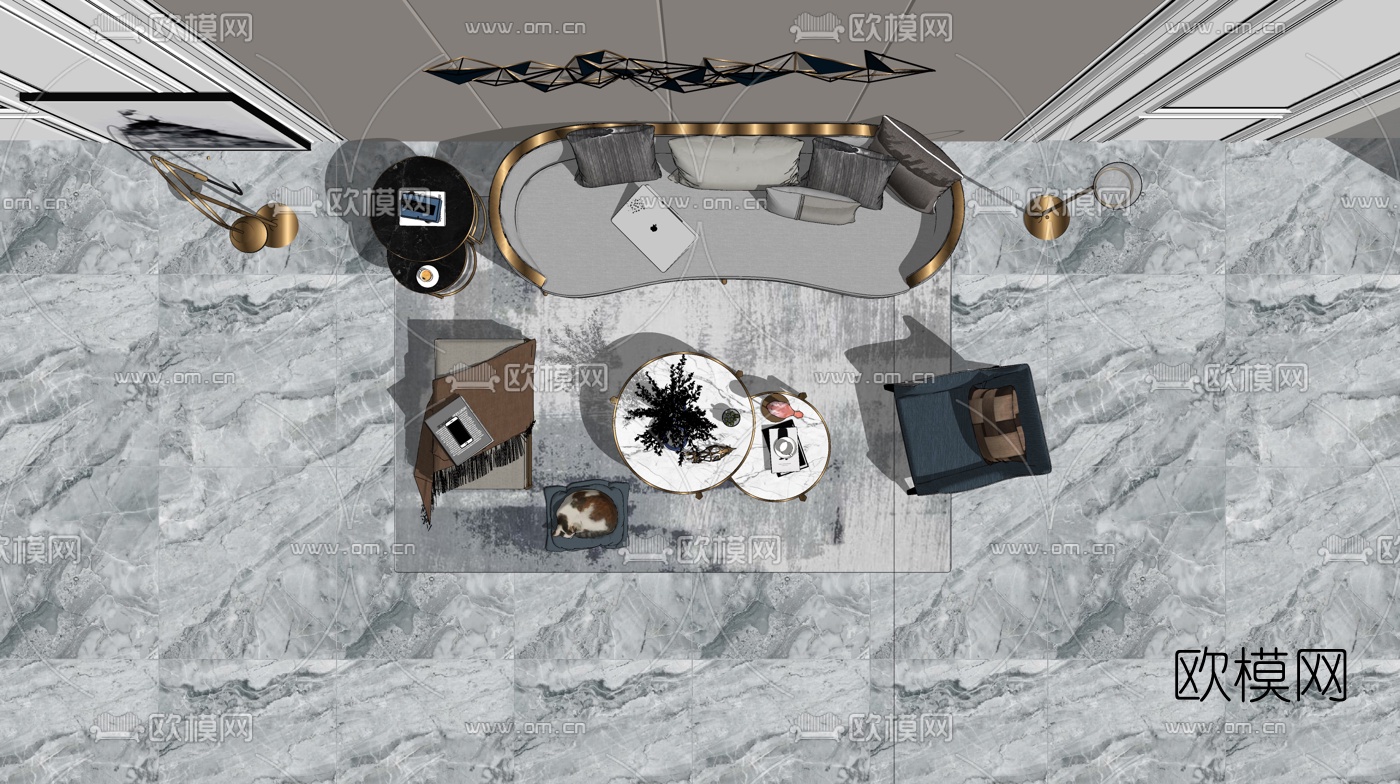 现代轻奢组合沙发su模型下载（渲染图3）