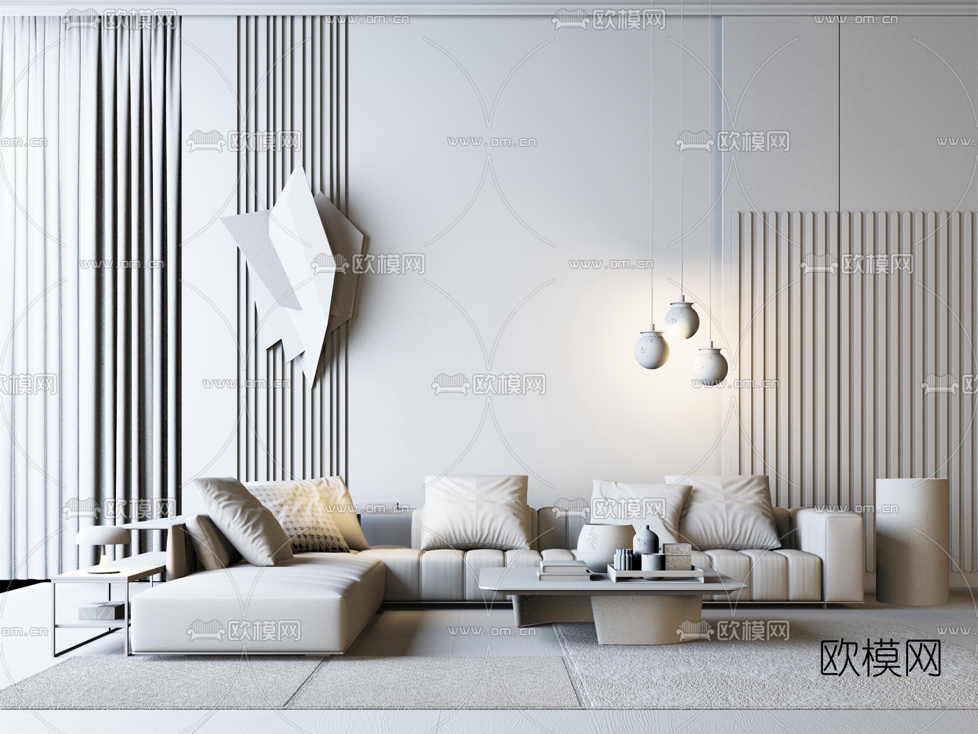 Minotti现代布艺转角多人沙发3d模型下载（渲染图5）