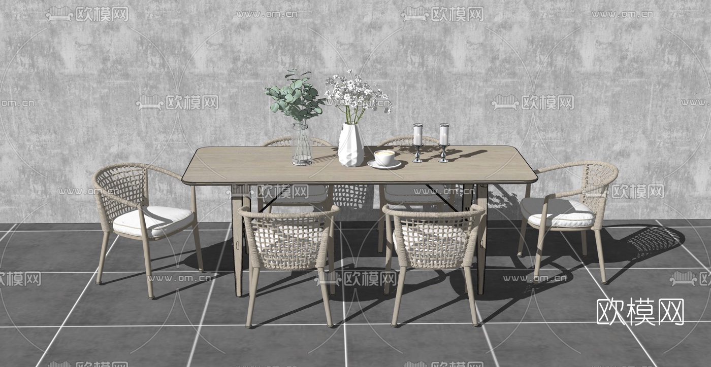 北欧餐桌椅su模型下载（渲染图2）