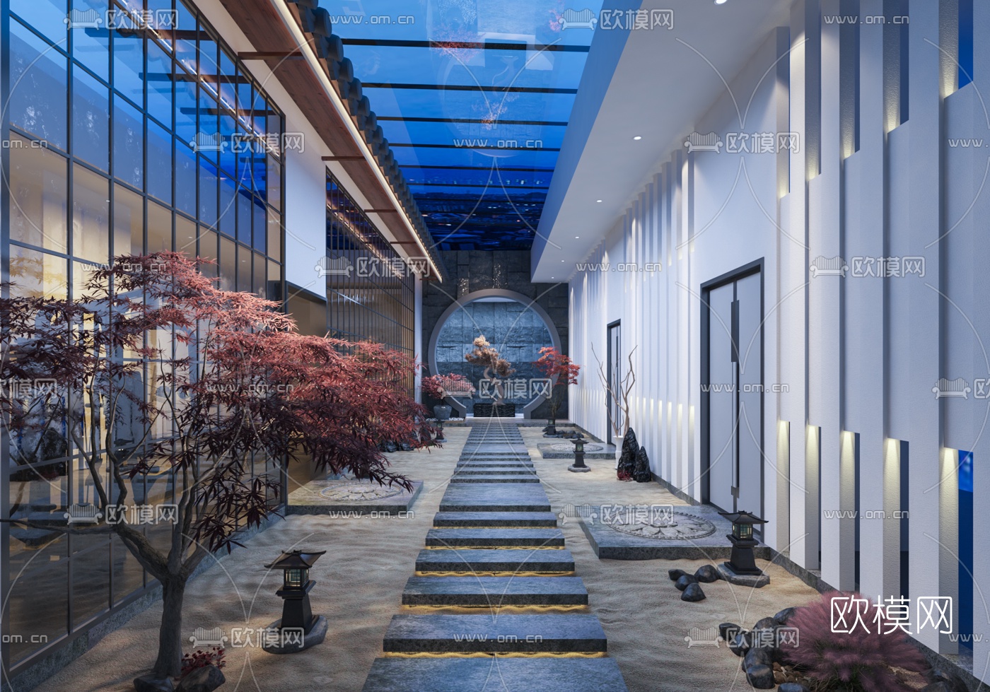 新中式酒店走廊过道3d模型