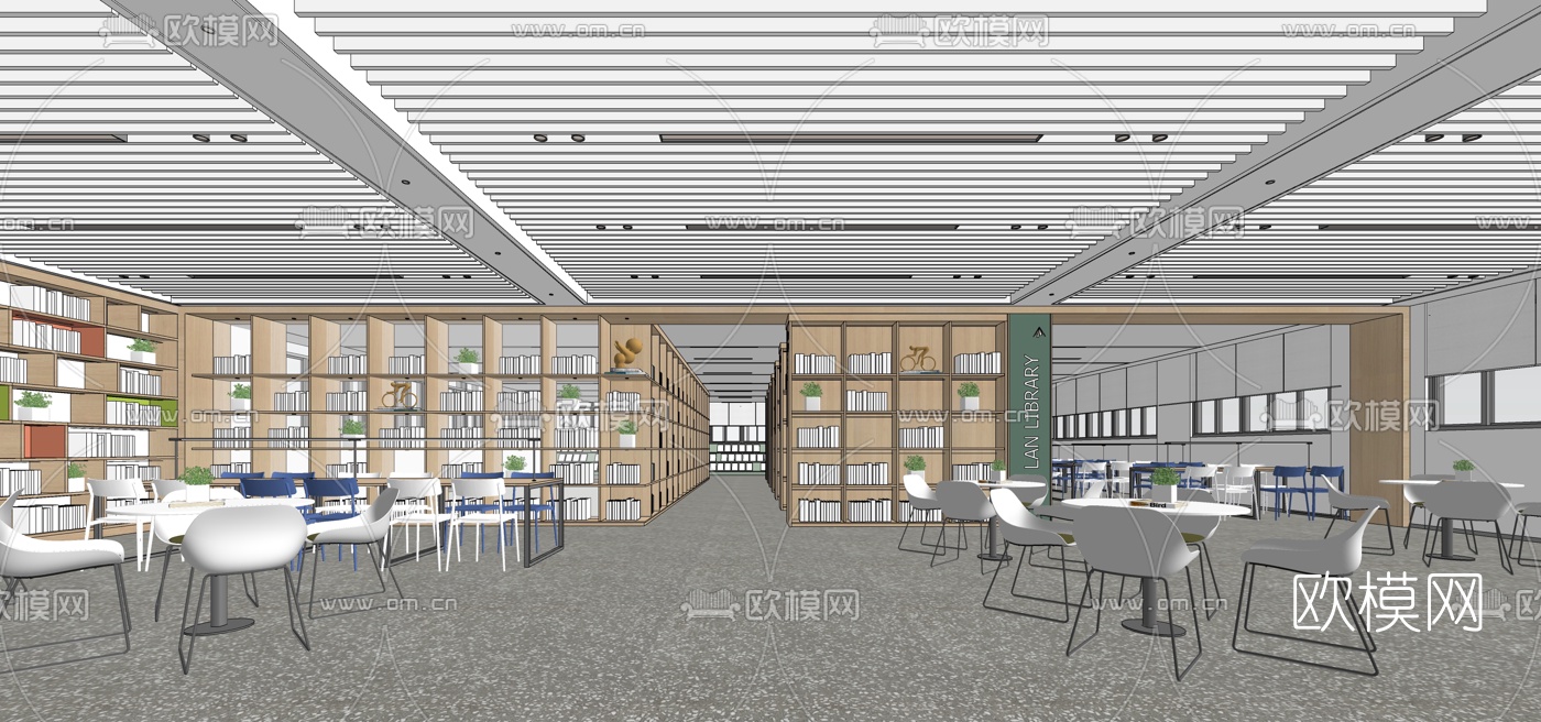 现代学校图书馆su模型下载（渲染图2）