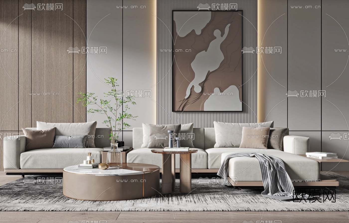 现代布艺转角沙发组合3d模型下载_ID10303879_3dmax免费模型-欧模网