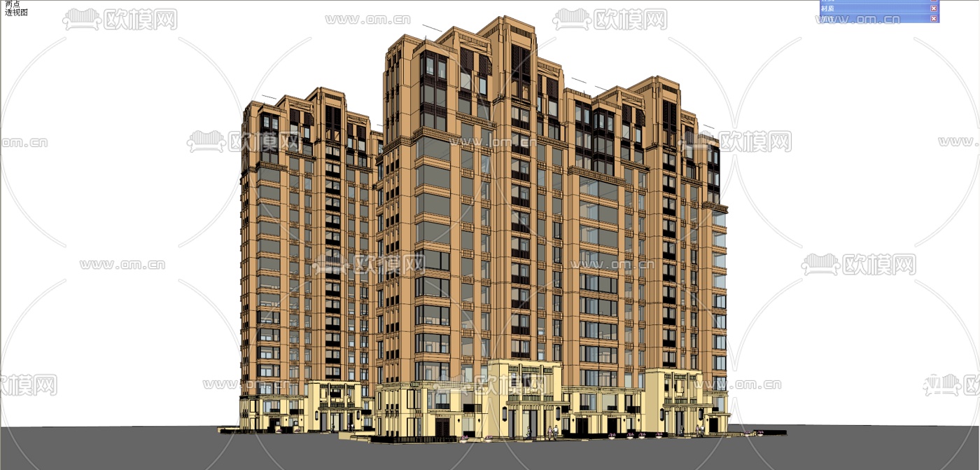 新古典小高层公寓楼su模型下载（渲染图3）