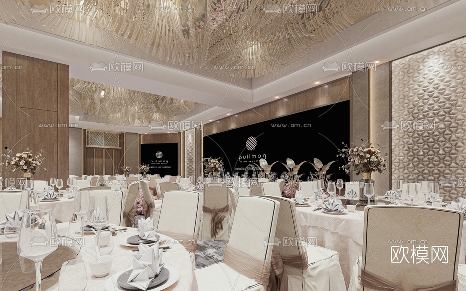 现代轻奢酒店宴会厅3d模型下载(渲染图1)