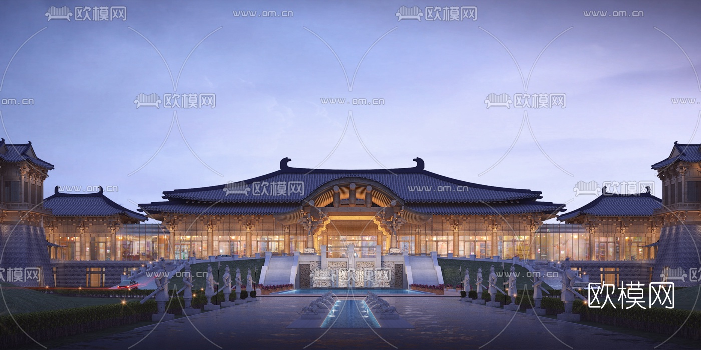中式古建宫殿建筑外观3d模型下载