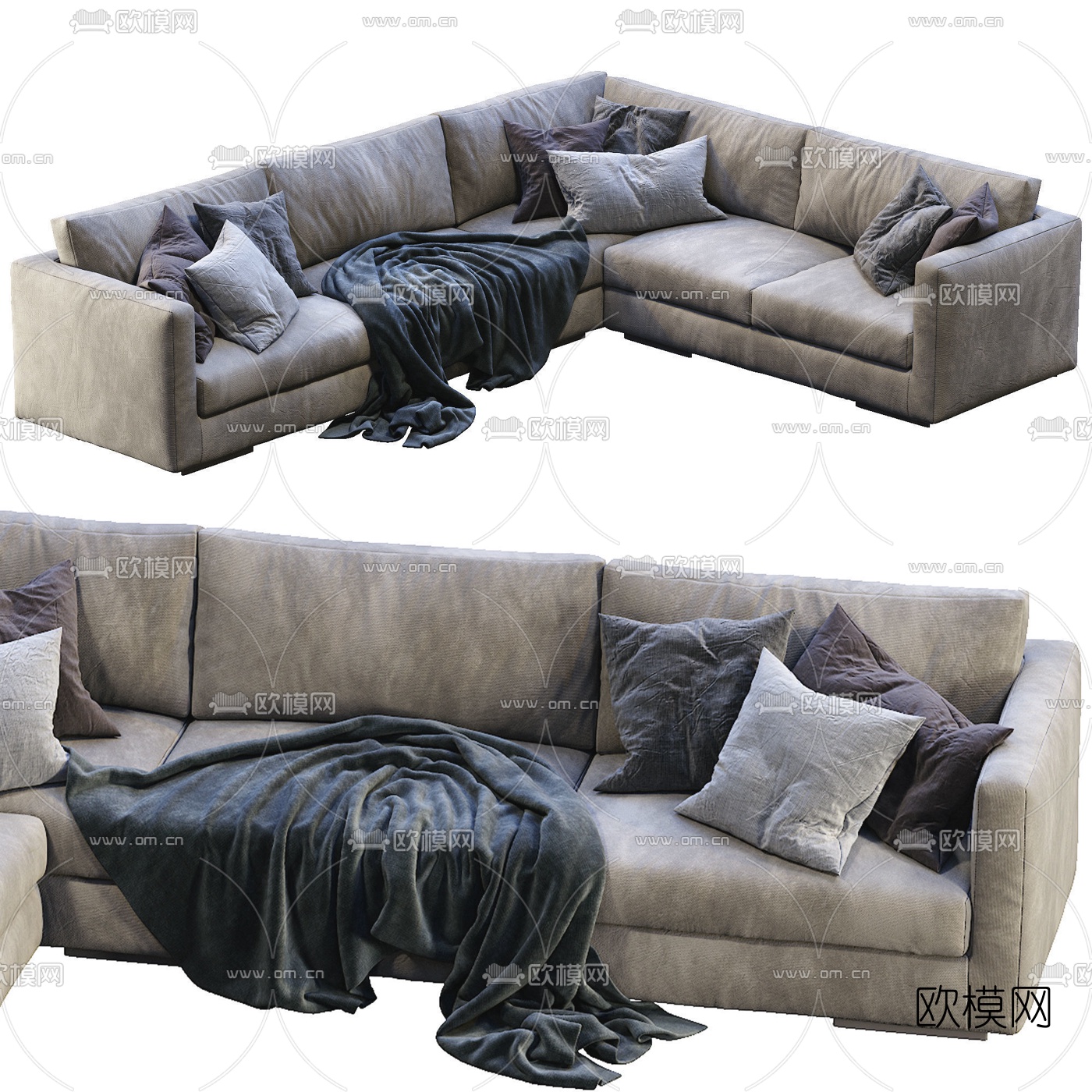 现代布艺转角多人沙发3d模型下载（渲染图2）