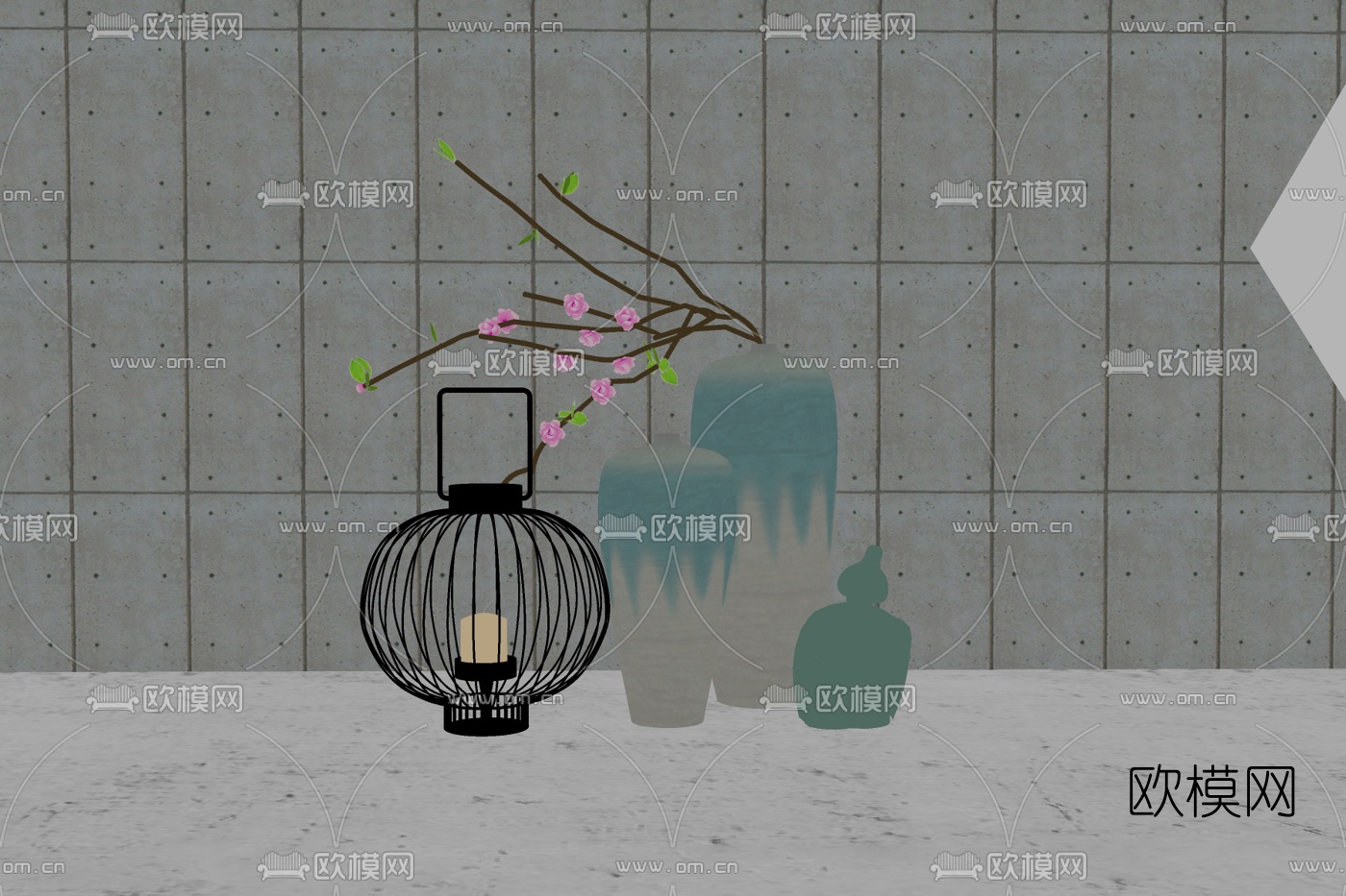 新中式灯笼花瓶摆件免费su模型下载