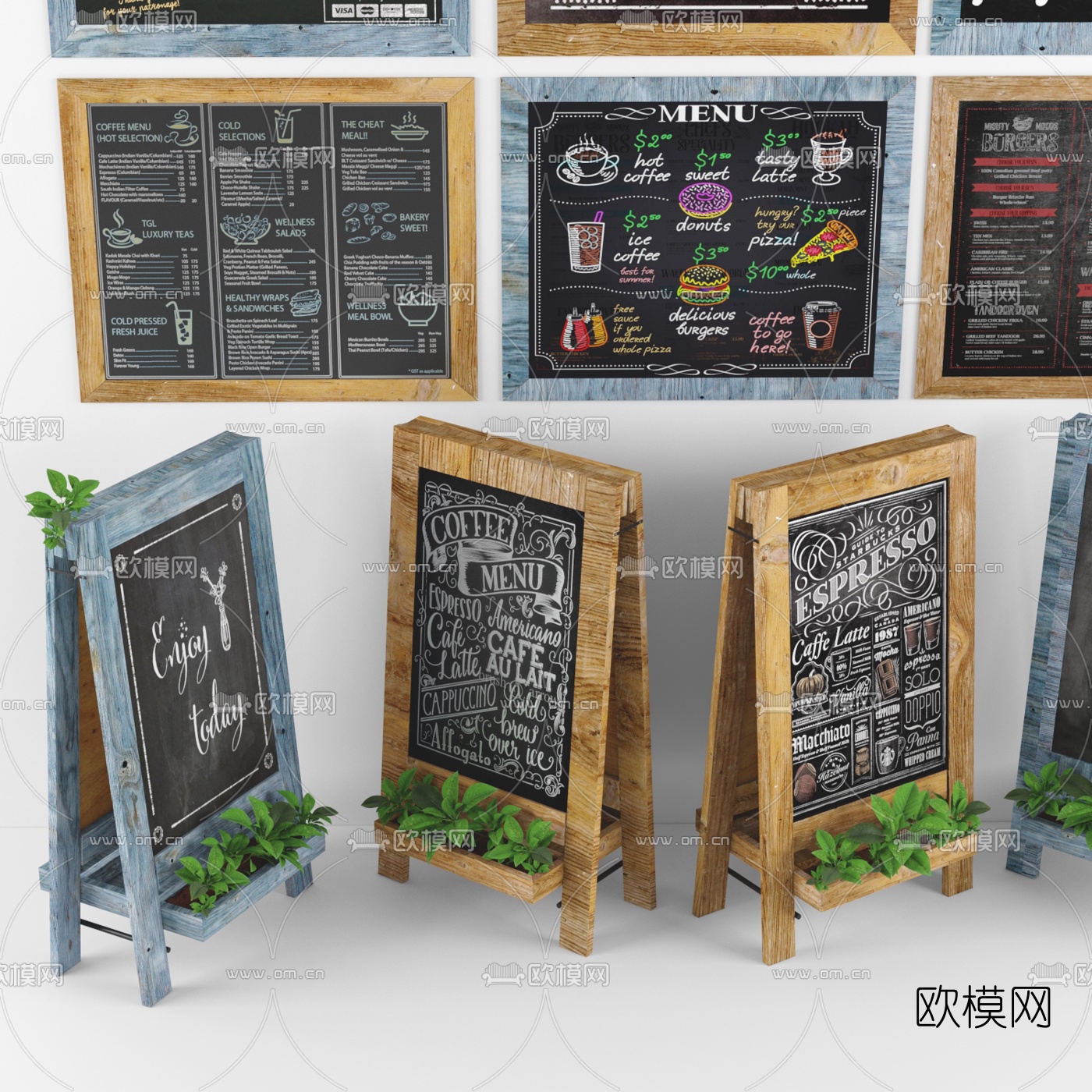 现代咖啡店菜单黑板公告牌3d模型下载（渲染图3）