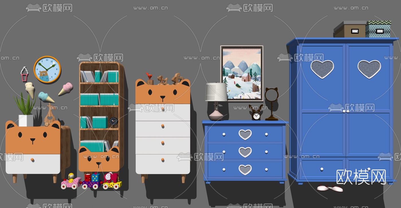北欧儿童书柜边柜储物柜su模型下载