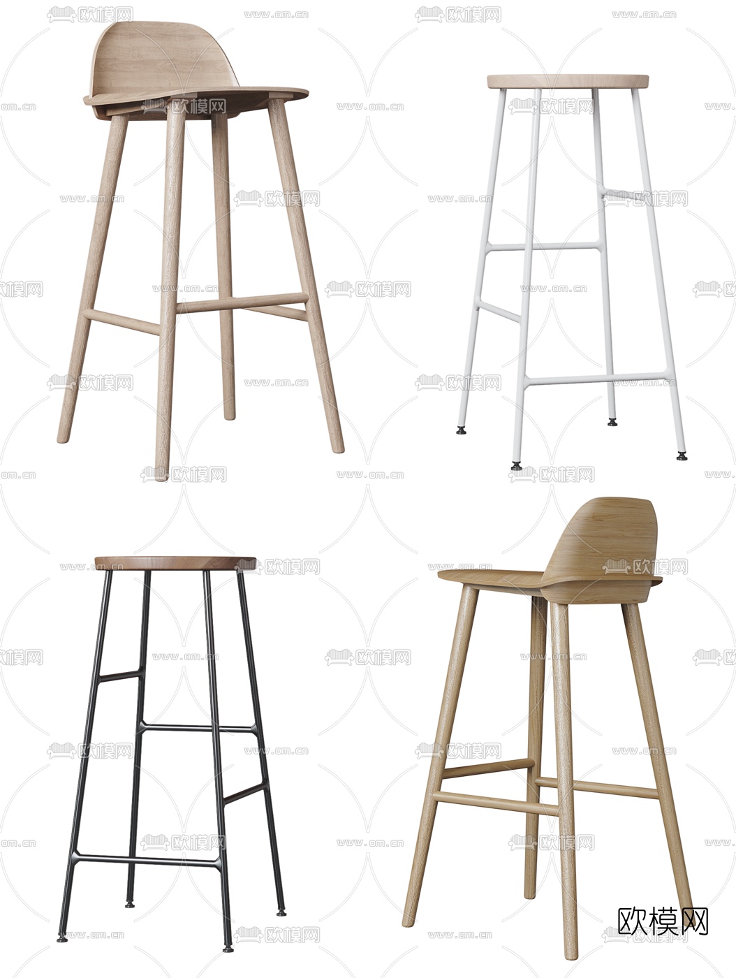 现代靠背吧椅3d模型下载