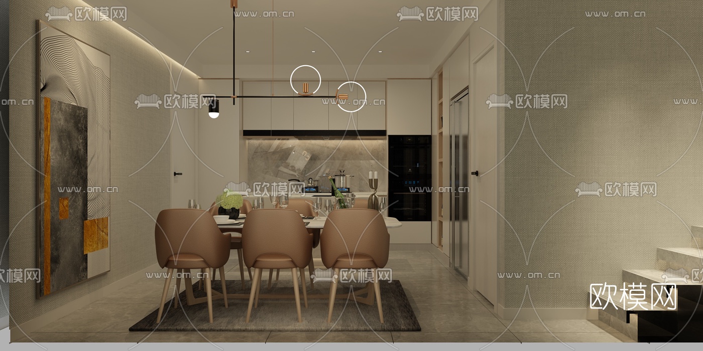 现代轻奢厨房餐厅免费3d模型