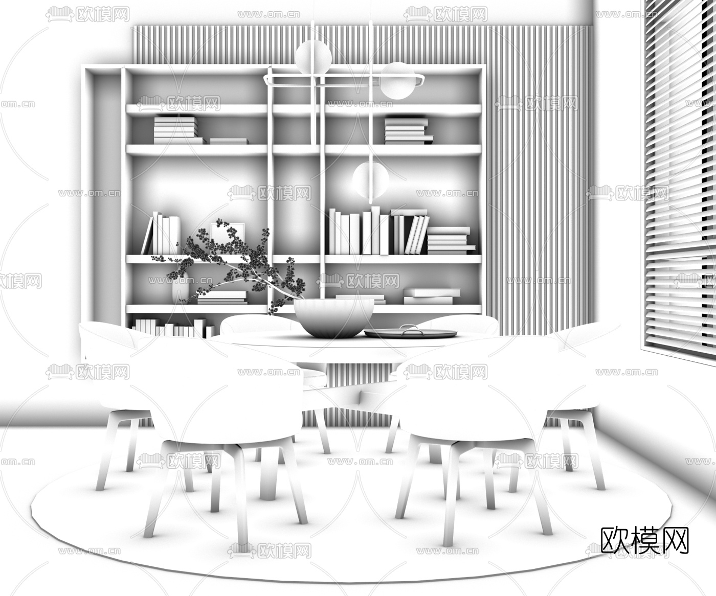 现代大理石圆形餐桌椅3d模型
