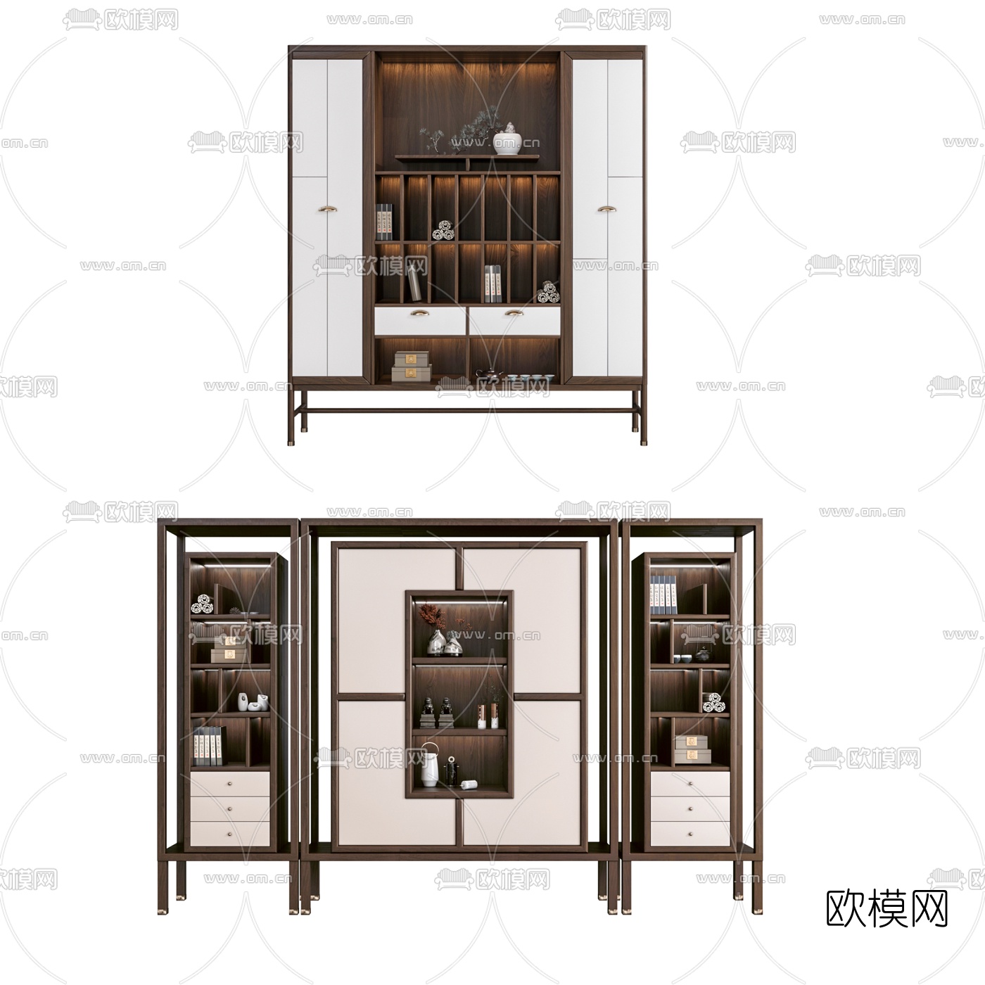 新中式实木装饰架3d模型下载（渲染图1）