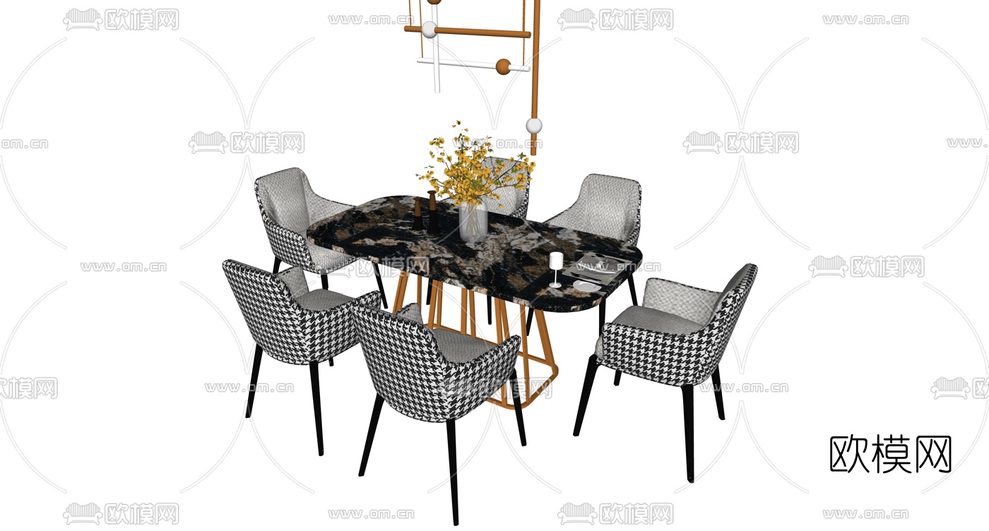 后现代餐桌椅su模型下载