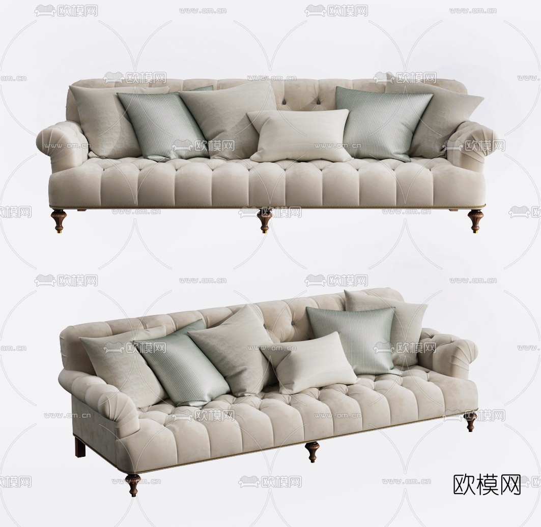 简欧布艺双人沙发3d模型下载