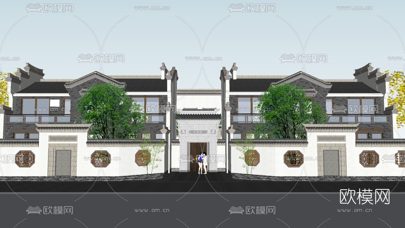 中式徽派四合院su模型