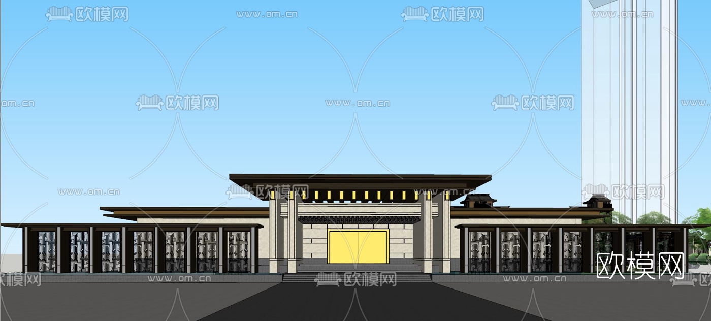 新中式售楼处su模型下载（渲染图2）