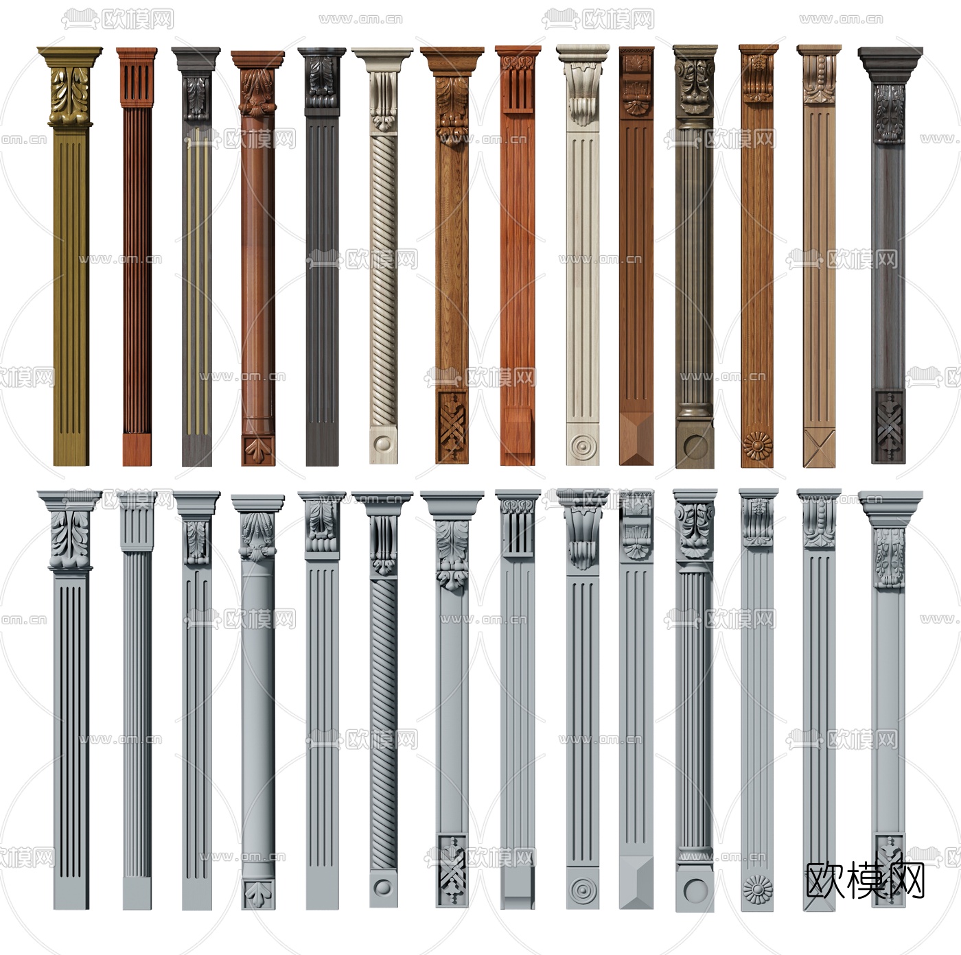 简欧雕花罗马柱3d模型下载（渲染图1）