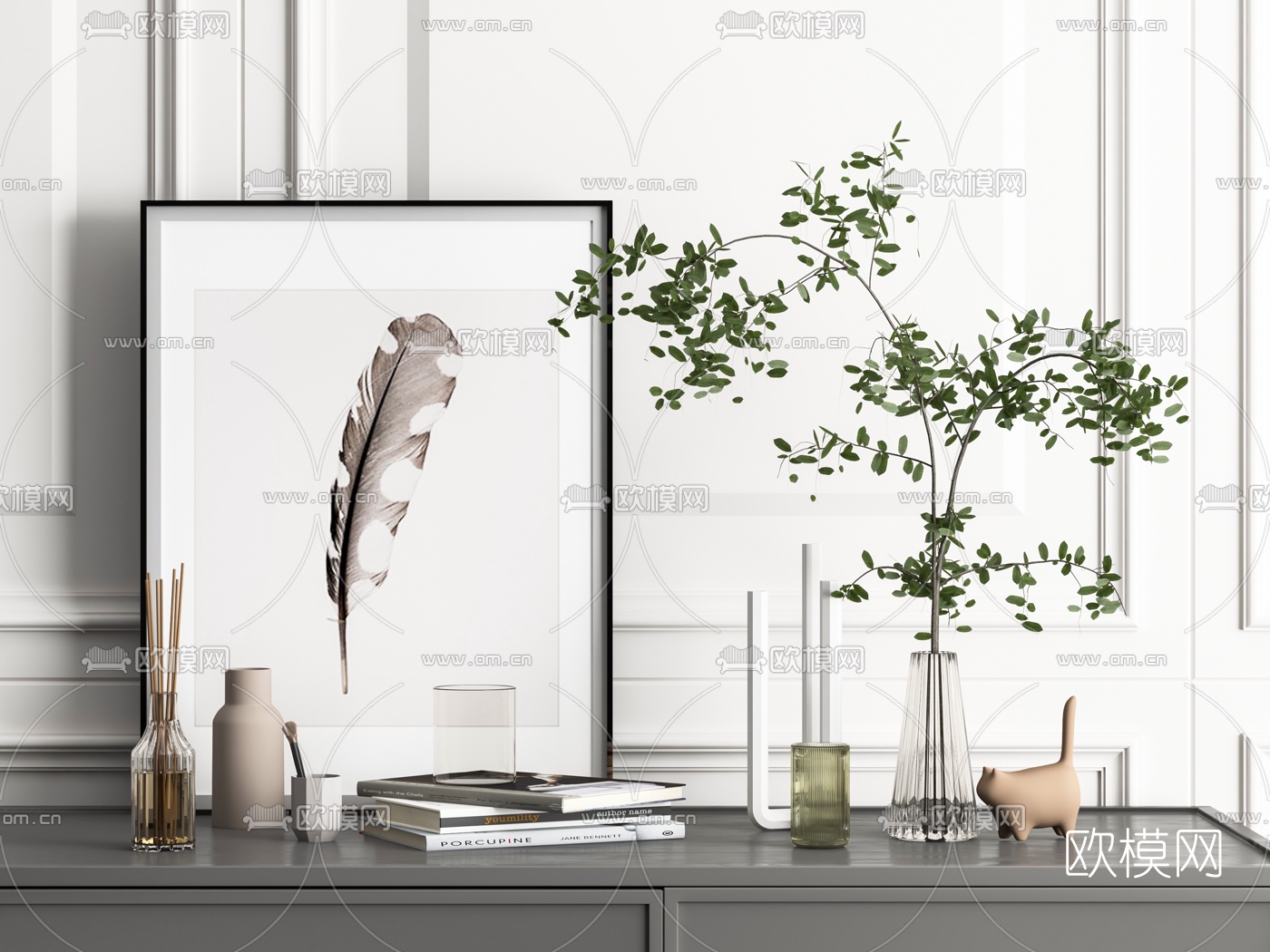 现代绿植花瓶雕塑摆件3d模型