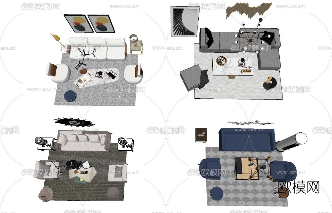 现代布艺组合沙发su模型下载（渲染图4）