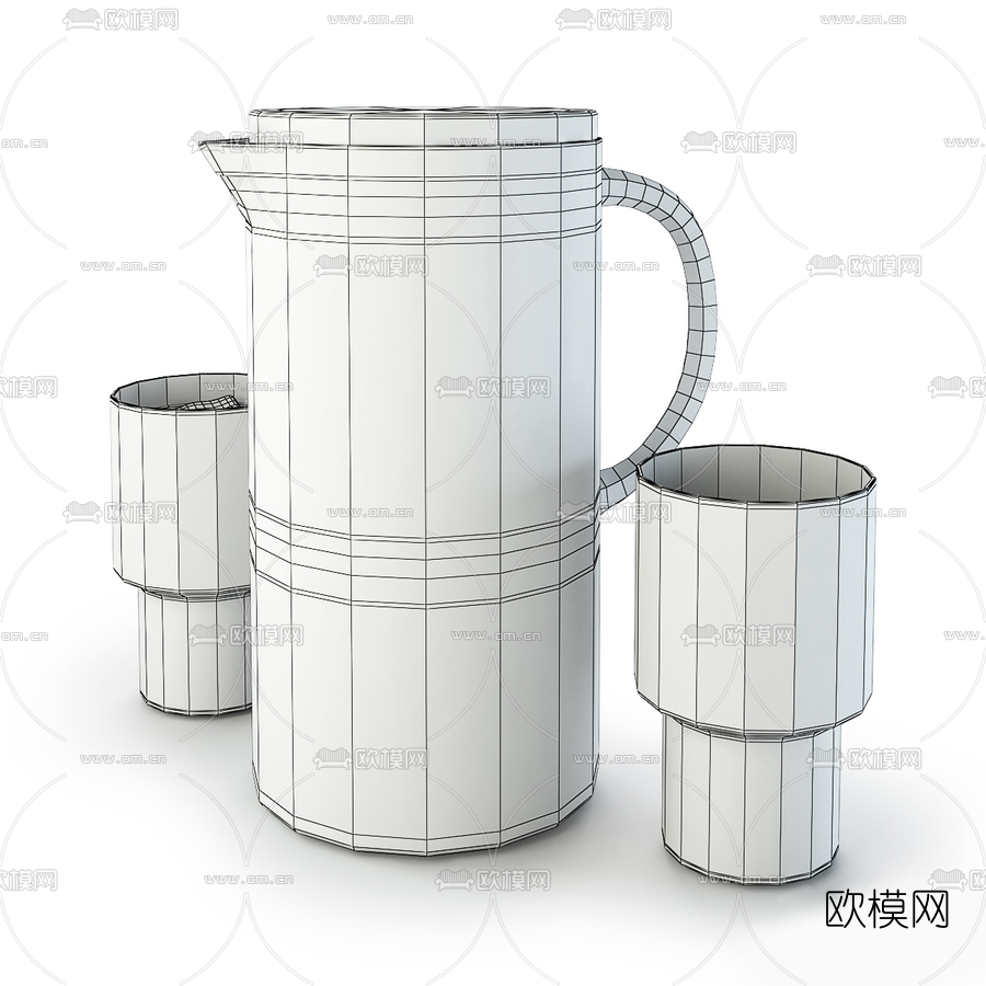 现代玻璃水杯水壶3d模型