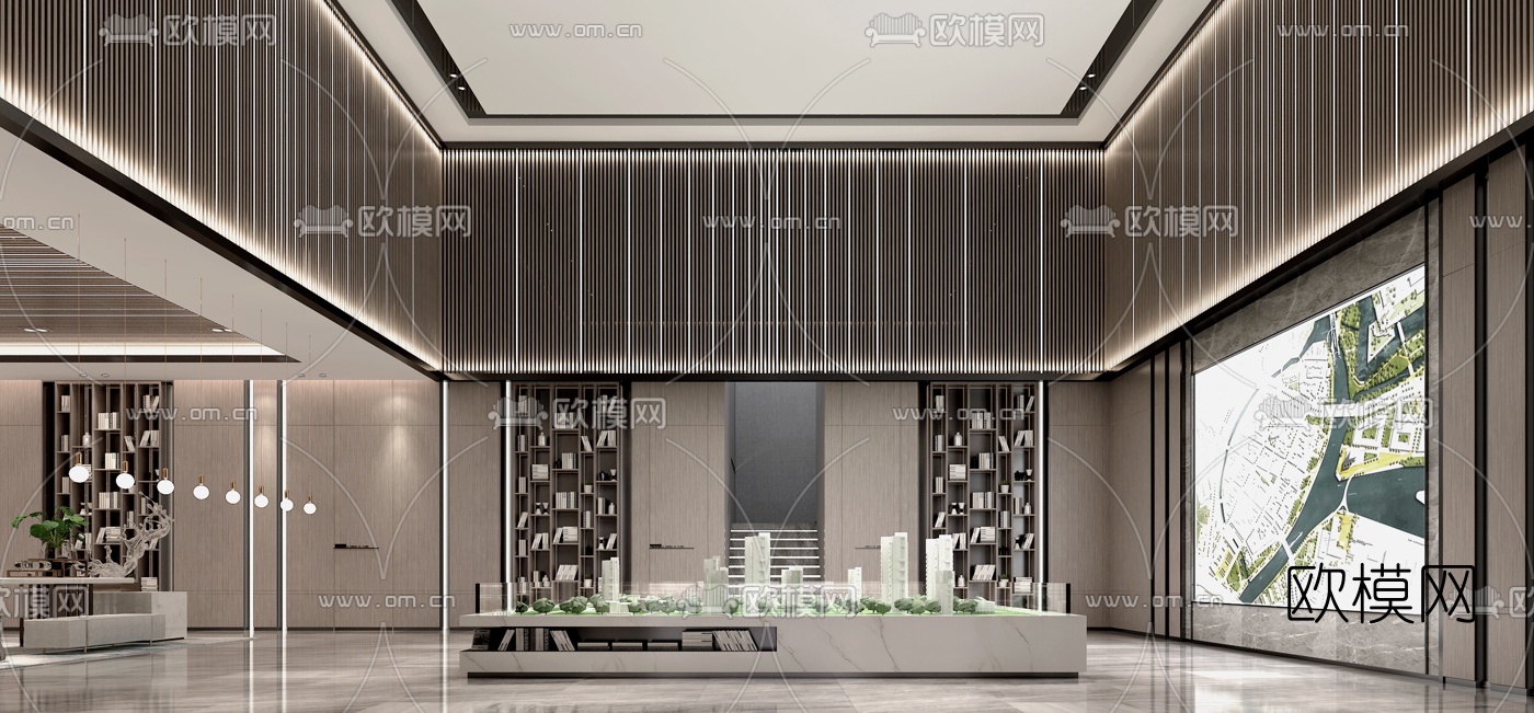 现代售楼处前台洽谈区沙盘区3d模型