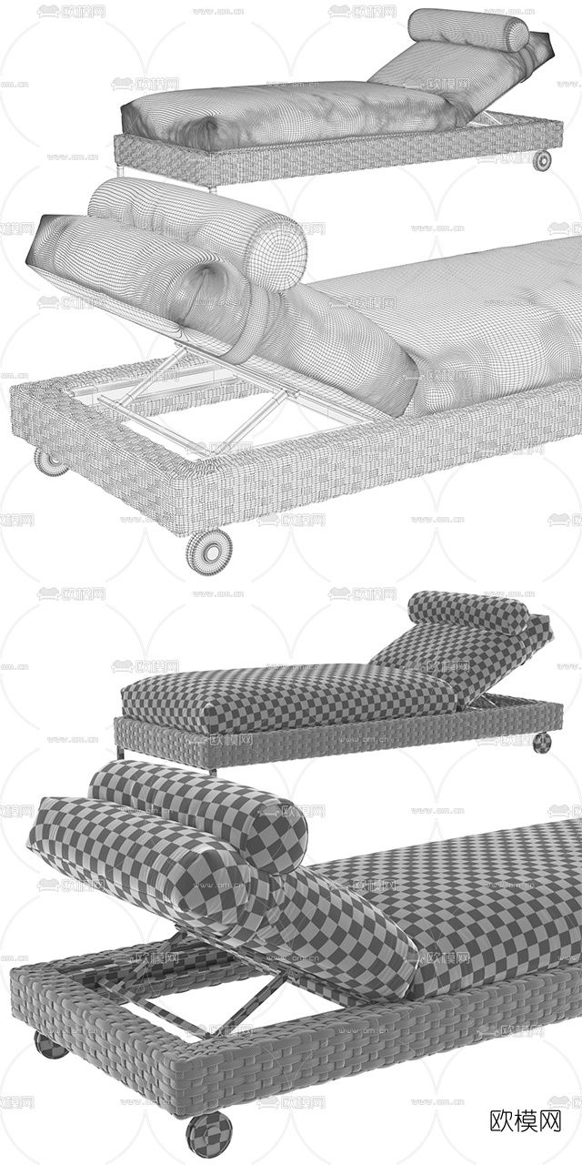 现代户外编藤躺椅3d模型