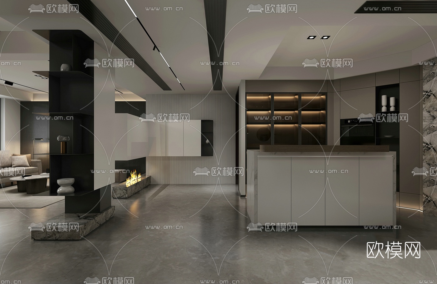 现代极简客厅餐厅免费3d模型