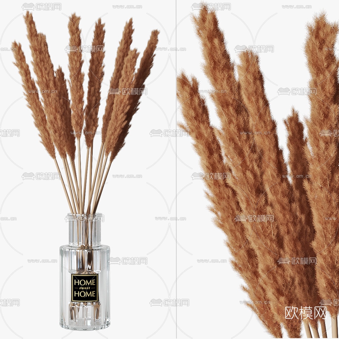 现代芦苇干花花瓶3d模型下载（渲染图1）
