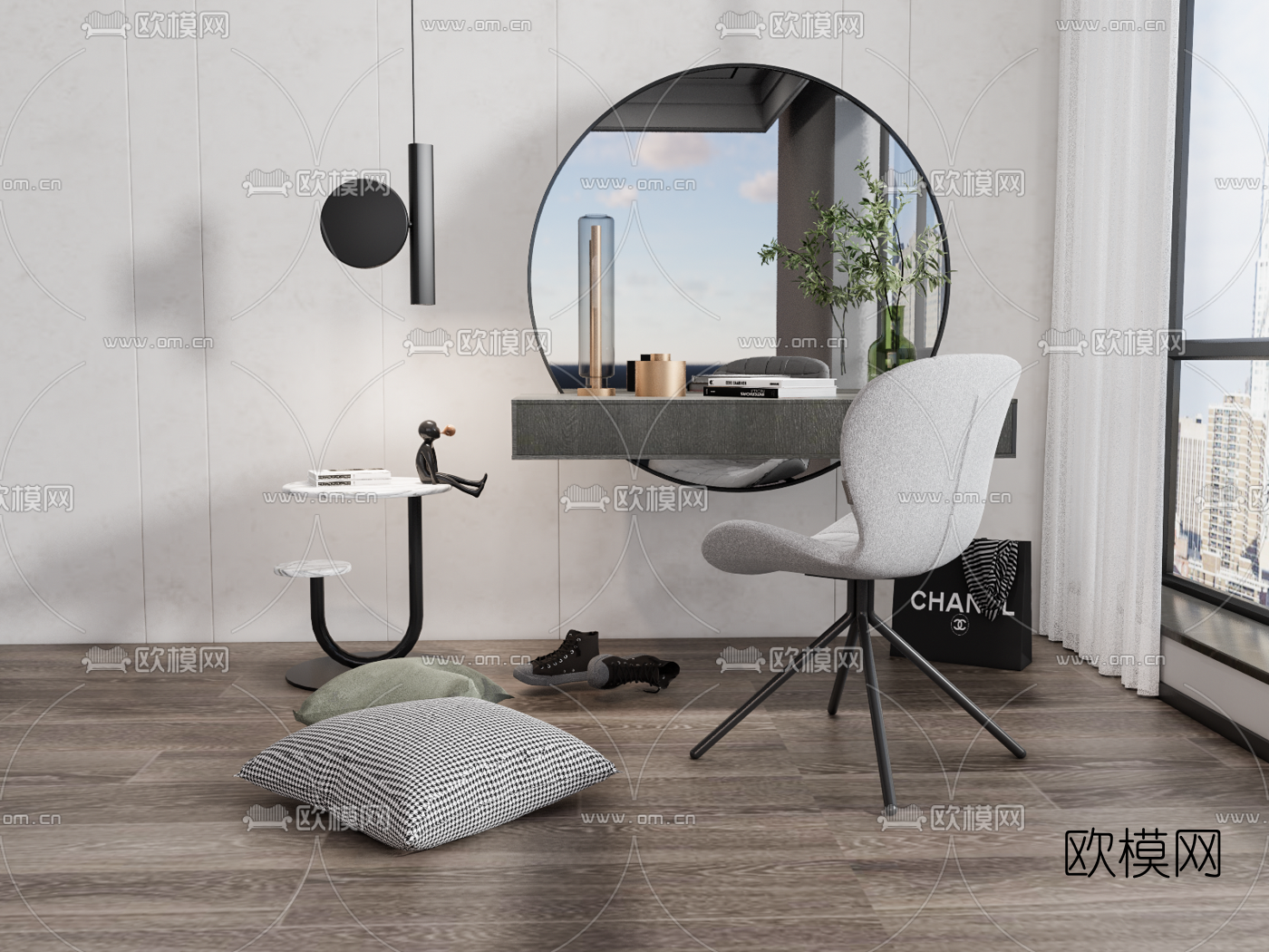 现代轻奢梳妆台su模型下载（渲染图1）