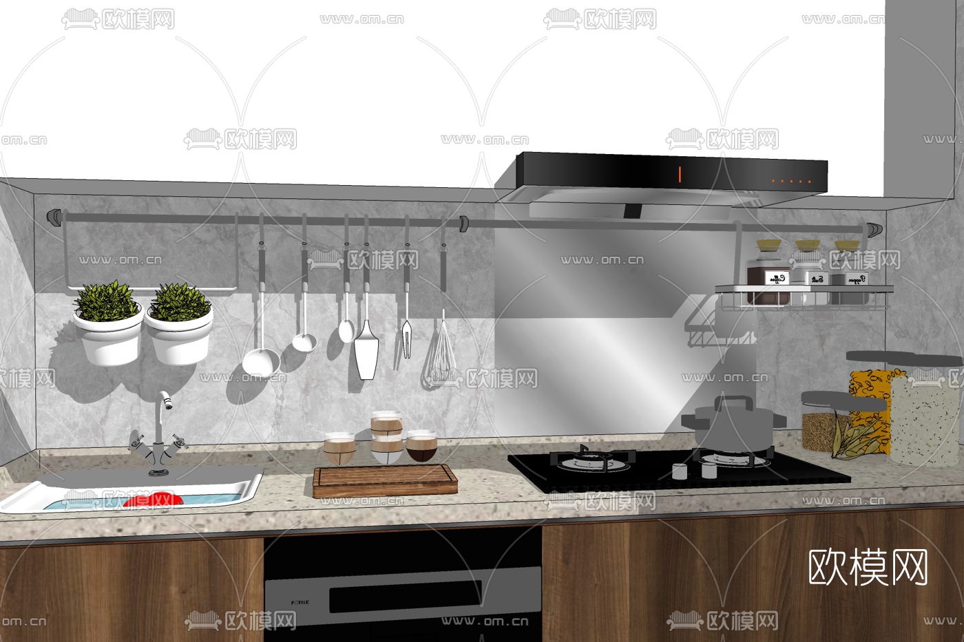 现代橱柜免费su模型下载