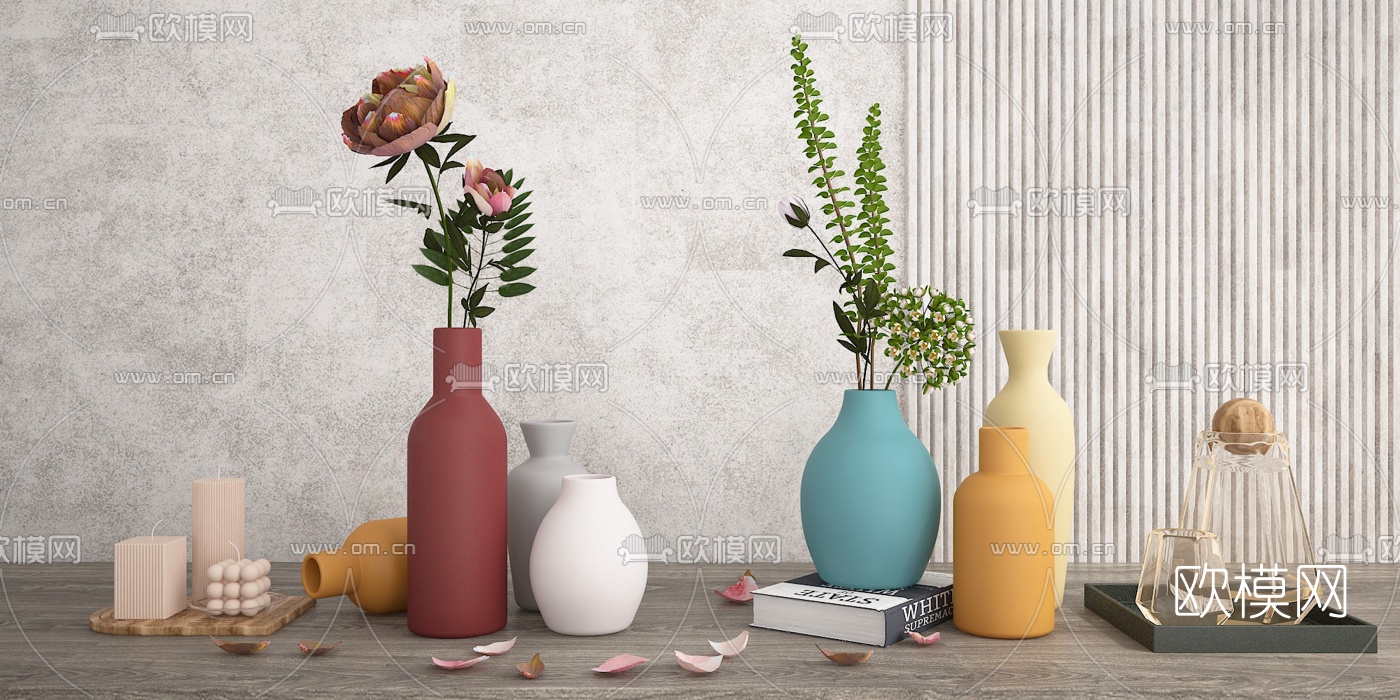 北欧莫兰迪花瓶花艺3d模型