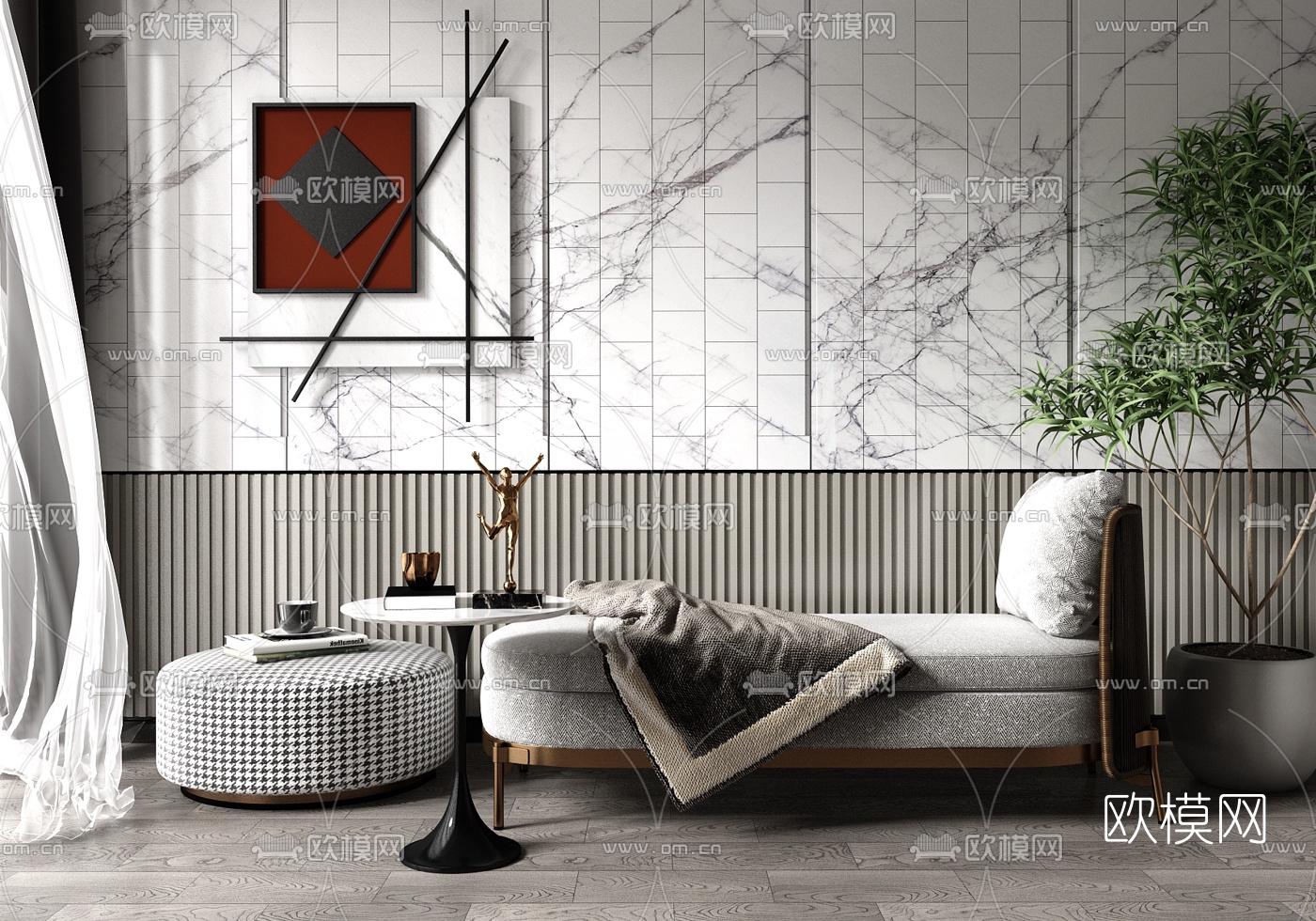 现代布艺贵妃椅3d模型下载