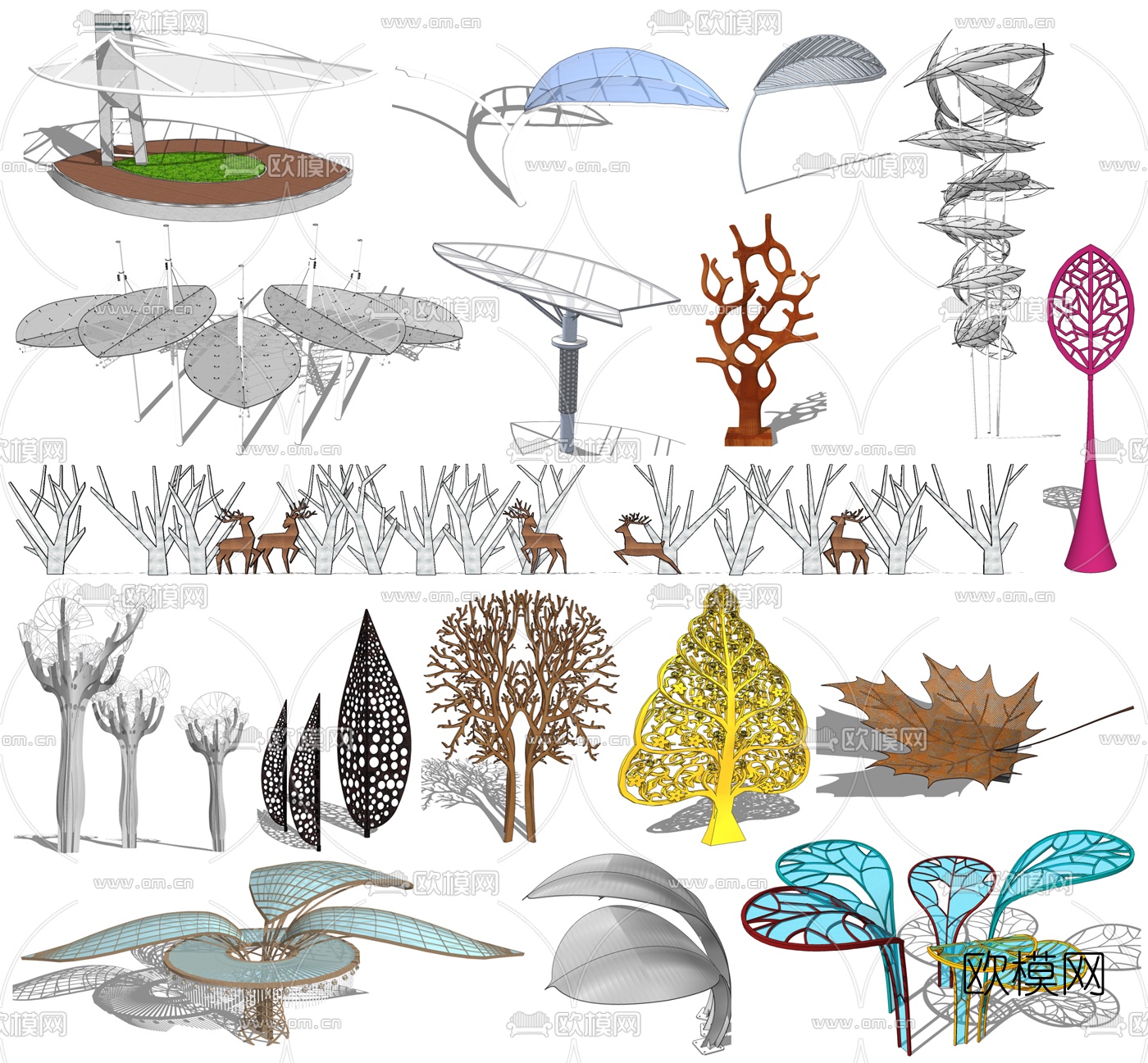 现代树形雕塑su模型下载