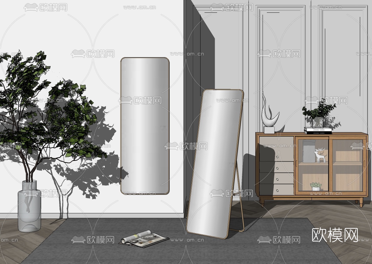 现代穿衣镜全身镜su模型下载