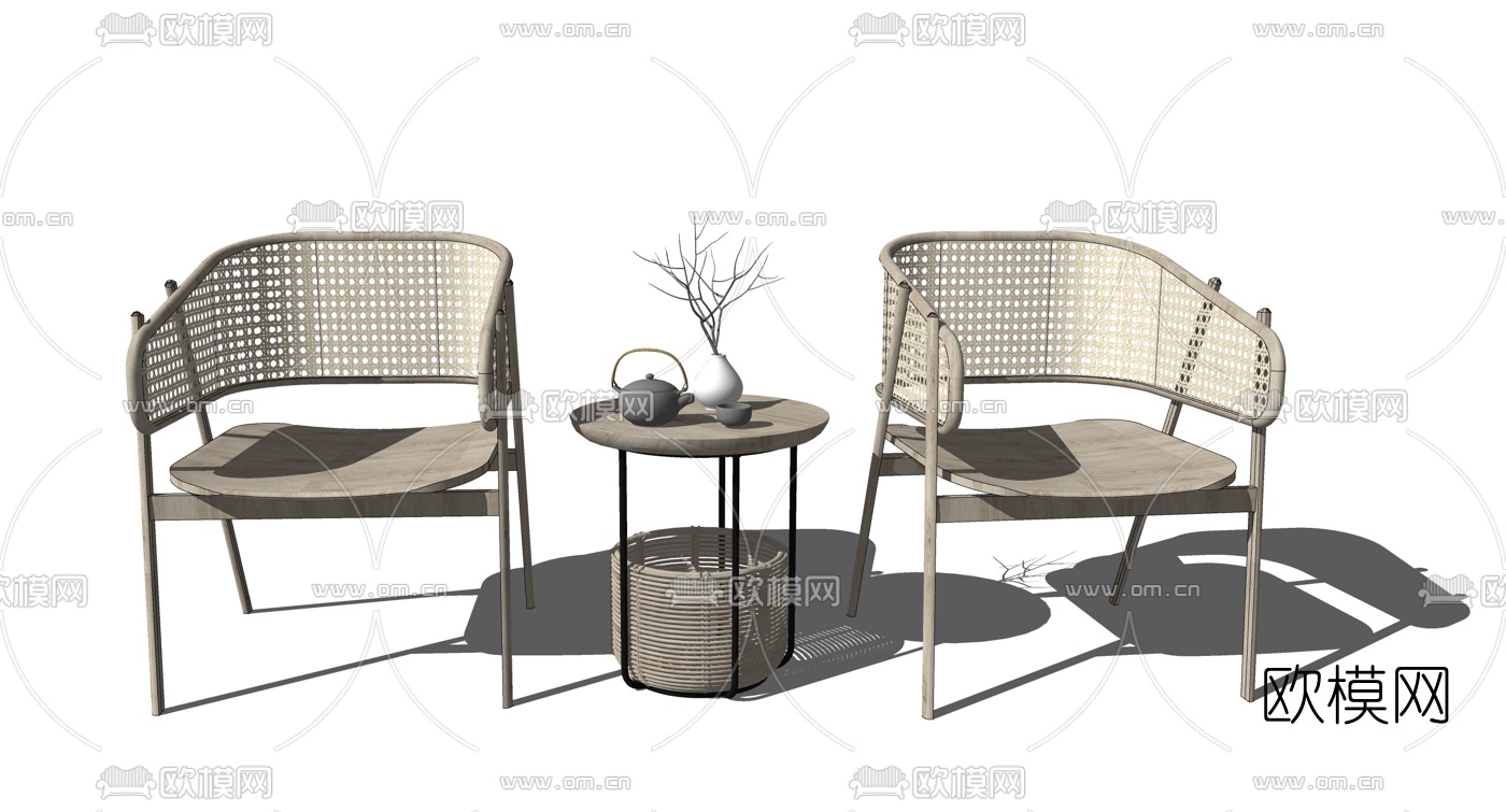 新中式藤编休闲椅su模型下载