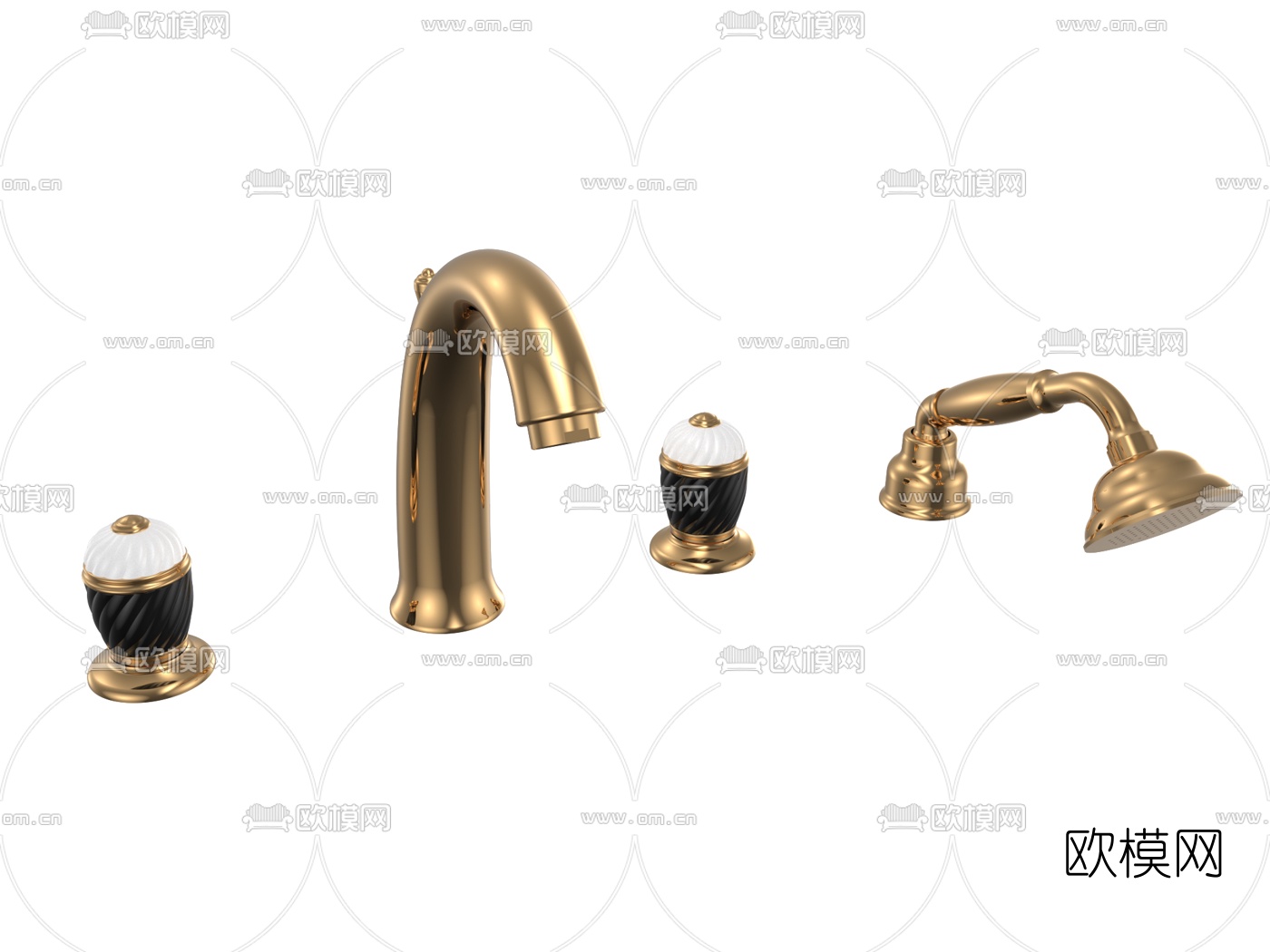 简欧铜制龙头花洒3d模型下载（渲染图3）