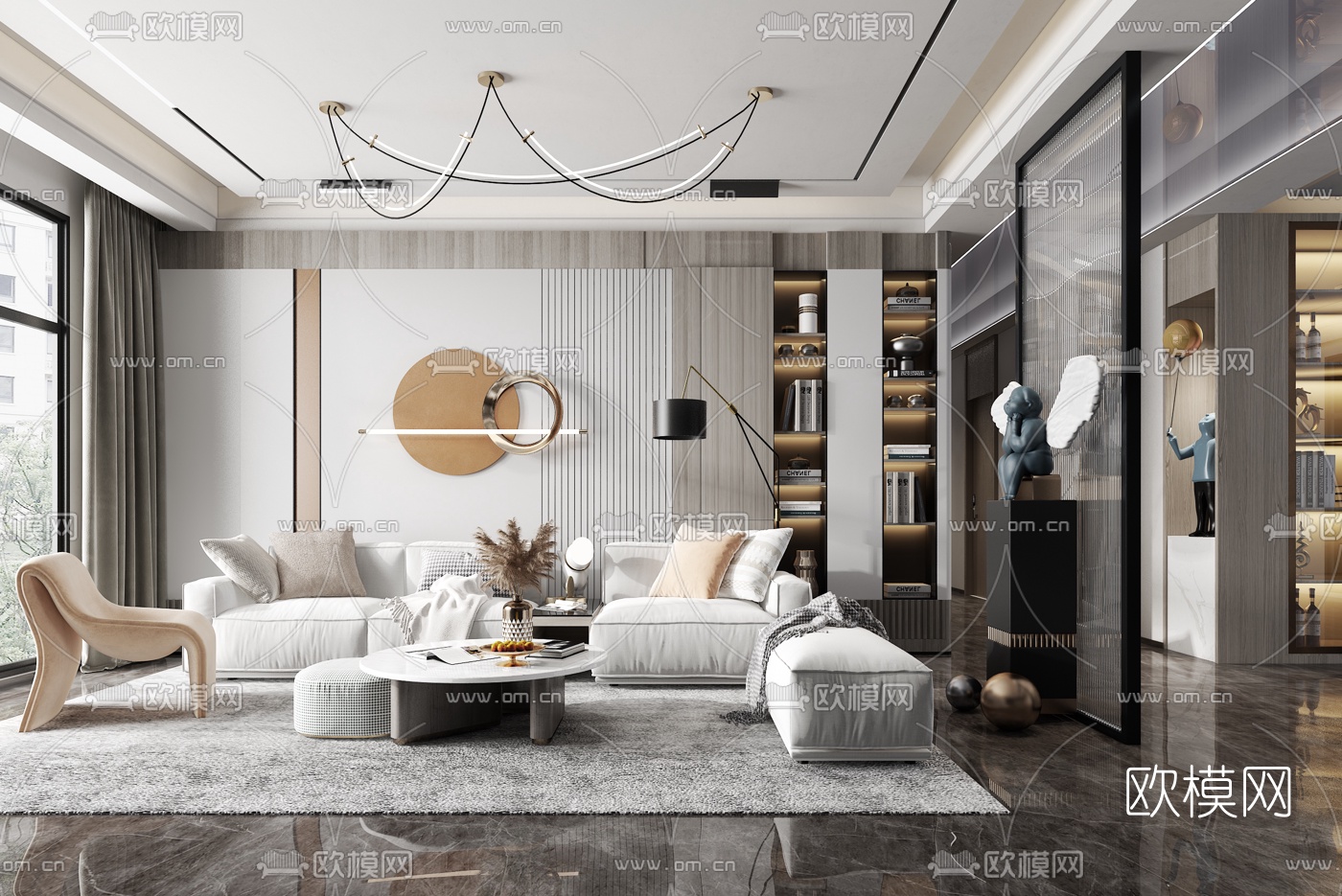 现代布艺沙发组合3d模型下载