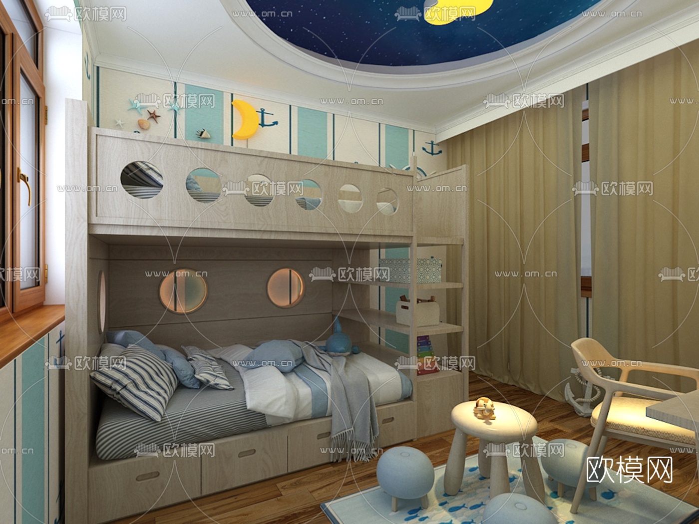 地中海儿童房免费3d模型下载（渲染图2）