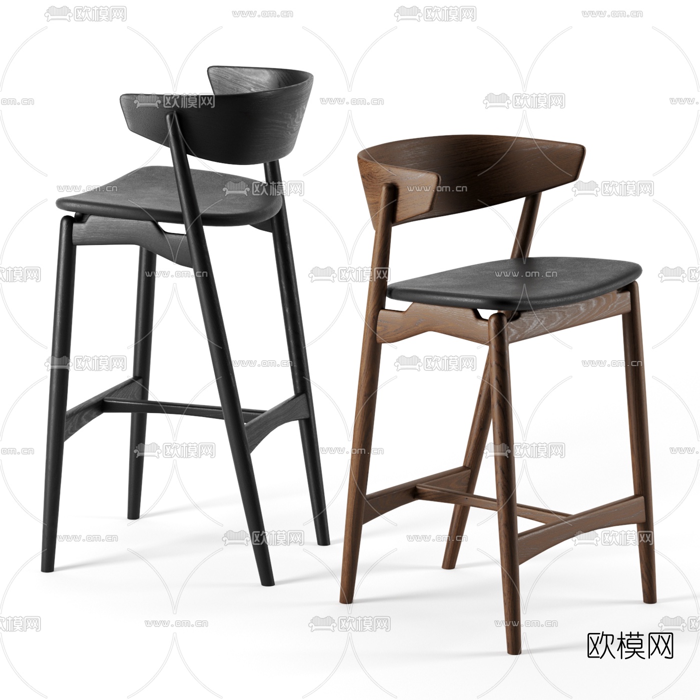 北欧原木吧台椅3d模型